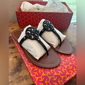 Tory Burch Mini Miller Sandals Black | Flat Thong Logo Sandals | NEW IN BOX
